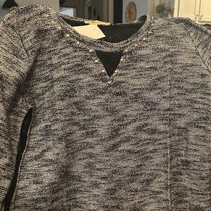 Marled Black & Gray Crewneck Sweater with Stud Accents